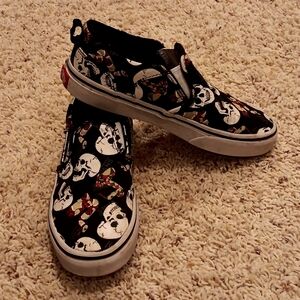 Vans Asher Kids Slip-on Shoes Skulls Snake Glow in the Dark Black size 2